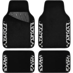 imageCAR PASS Bling Diamond Car Floor Mats Shining Rhinestone Carpet Sparkly Glitter Crystal with AntiSlip PVC Heel Pad Waterproof Universal Fit Automotive SUVSedanVanCute Girl Women4pcs Black SliverCow
