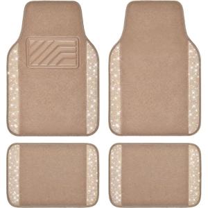 imageCAR PASS Bling Diamond Car Floor Mats Shining Rhinestone Carpet Sparkly Glitter Crystal with AntiSlip PVC Heel Pad Waterproof Universal Fit Automotive SUVSedanVanCute Girl Women4pcs Black SliverBeige