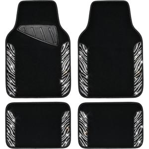 imageCAR PASS Bling Diamond Car Floor Mats Shining Rhinestone Carpet Sparkly Glitter Crystal with AntiSlip PVC Heel Pad Waterproof Universal Fit Automotive SUVSedanVanCute Girl Women4pcs Black SliverZebra