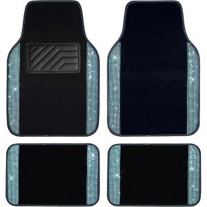 imageCAR PASS Bling Diamond Car Floor Mats Shining Rhinestone Carpet Sparkly Glitter Crystal with AntiSlip PVC Heel Pad Waterproof Universal Fit Automotive SUVSedanVanCute Girl Women4pcs Black SliverMint Diamond