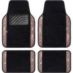 imageCAR PASS Bling Diamond Car Floor Mats Shining Rhinestone Carpet Sparkly Glitter Crystal with AntiSlip PVC Heel Pad Waterproof Universal Fit Automotive SUVSedanVanCute Girl Women4pcs Black SliverGold Diamond