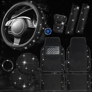 imageCAR PASS Bling Diamond Leather Car Seat Covers Sets 11 pcs Bling Car Accessories for Women Sparkly Rhinestone Steering Wheel Cover Sets Glitter Cute Car Interior Sets for Women Girl Silver DiamondBlack Rhinestone