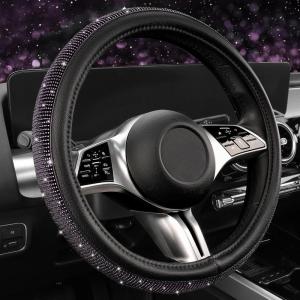 imageCAR PASS Bling Diamond Leather Steering Wheel Cover with Bling Sparkly Crystal Glitter Rhinestones Universal Fit 145in15in Car Wheel Protector for Women Girl Fit SuvsVansSedansCarTrucks SilverPurple