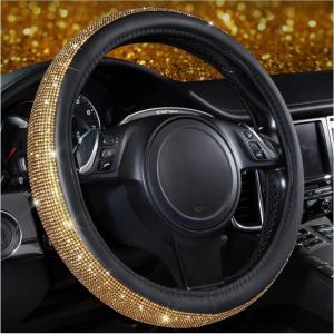 imageCAR PASS Bling Diamond Leather Steering Wheel Cover with Bling Sparkly Crystal Glitter Rhinestones Universal Fit 145in15in Car Wheel Protector for Women Girl Fit SuvsVansSedansCarTrucks SilverGold Diamond