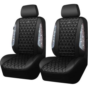 imageCAR PASS Bling Diamond Pink Leather Car Seat Covers Full Sets Interior Sets Waterproof Shining Glitter Sparkly Crystal Universal Armrest Fit for Automotive Truck SUV Cute Women Girl Pink RhinestoneMulticolor Diamond