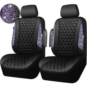 imageCAR PASS Bling Diamond Pink Leather Car Seat Covers Full Sets Interior Sets Waterproof Shining Glitter Sparkly Crystal Universal Armrest Fit for Automotive Truck SUV Cute Women Girl Pink RhinestoneBedazzed Diamond