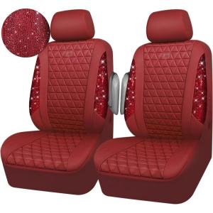 imageCAR PASS Bling Diamond Pink Leather Car Seat Covers Full Sets Interior Sets Waterproof Shining Glitter Sparkly Crystal Universal Armrest Fit for Automotive Truck SUV Cute Women Girl Pink RhinestoneBurgundy rhinestone