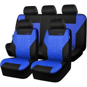 imageCAR PASS Car Seat Covers Full Sets Front ampamp Split Rear Bench for Car 3D Tyre Embossed Automotive Interior Covers Airbag Compatible Quick Setup Universal Fit Seat Covers for Car SUVCharcoalblue and black
