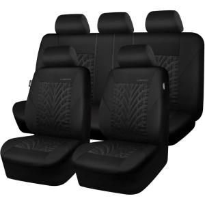 imageCAR PASS Car Seat Covers Full Sets Front ampamp Split Rear Bench for Car 3D Tyre Embossed Automotive Interior Covers Airbag Compatible Quick Setup Universal Fit Seat Covers for Car SUVCharcoalall black