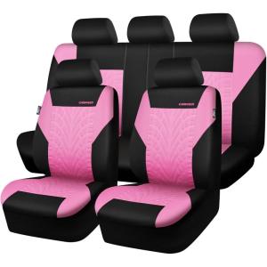 imageCAR PASS Car Seat Covers Full Sets Front ampamp Split Rear Bench for Car 3D Tyre Embossed Automotive Interior Covers Airbag Compatible Quick Setup Universal Fit Seat Covers for Car SUVCharcoalpink and black