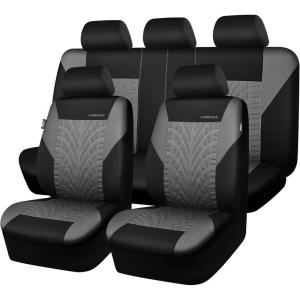 imageCAR PASS Car Seat Covers Full Sets Front ampamp Split Rear Bench for Car 3D Tyre Embossed Automotive Interior Covers Airbag Compatible Quick Setup Universal Fit Seat Covers for Car SUVCharcoalgray and black