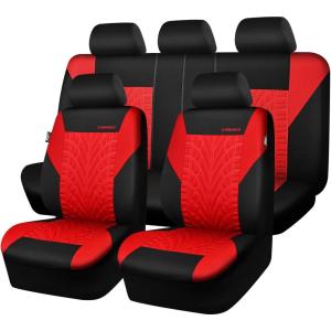 imageCAR PASS Car Seat Covers Full Sets Front ampamp Split Rear Bench for Car 3D Tyre Embossed Automotive Interior Covers Airbag Compatible Quick Setup Universal Fit Seat Covers for Car SUVCharcoalred and black