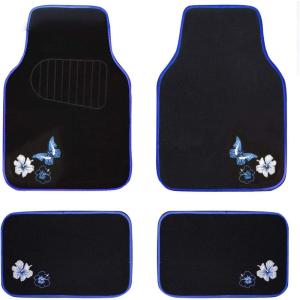 imageCAR PASS Embroidery Butterfly and Flower Car Floor Mats Pink Car Floor Mats Universal Fit 95 AutomotiveSUVSSedanVansfor Cute WomenGirlySet of 4 Black with PinkBlue Butterfly and Flower