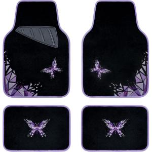 imageCAR PASS Embroidery Butterfly and Flower Car Floor Mats Pink Car Floor Mats Universal Fit 95 AutomotiveSUVSSedanVansfor Cute WomenGirlySet of 4 Black with PinkPurple Butterfly