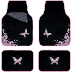 imageCAR PASS Embroidery Butterfly and Flower Car Floor Mats Pink Car Floor Mats Universal Fit 95 AutomotiveSUVSSedanVansfor Cute WomenGirlySet of 4 Black with PinkPink Butterfly