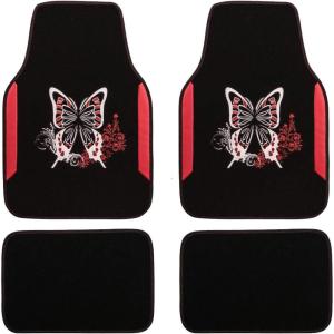 imageCAR PASS Embroidery Butterfly and Flower Car Floor Mats Pink Car Floor Mats Universal Fit 95 AutomotiveSUVSSedanVansfor Cute WomenGirlySet of 4 Black with PinkRed Butterfly