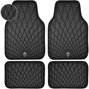 imageCAR PASS Faux Leather Floor Mats for Cars Luxury Waterproof All Weather Car Mats Full Set AntiSlip Deluxe Automotive Mats Universal Fit for Most SUVVansSedansTrucks 4 Piece All BlackAll Black