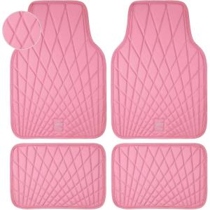 imageCAR PASS Faux Leather Floor Mats for Cars Luxury Waterproof All Weather Car Mats Full Set AntiSlip Deluxe Automotive Mats Universal Fit for Most SUVVansSedansTrucks 4 Piece All BlackPink