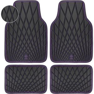 imageCAR PASS Faux Leather Floor Mats for Cars Luxury Waterproof All Weather Car Mats Full Set AntiSlip Deluxe Automotive Mats Universal Fit for Most SUVVansSedansTrucks 4 Piece All BlackBlack and Purple