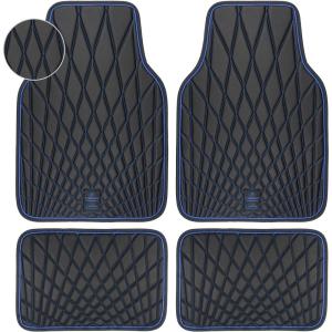 imageCAR PASS Faux Leather Floor Mats for Cars Luxury Waterproof All Weather Car Mats Full Set AntiSlip Deluxe Automotive Mats Universal Fit for Most SUVVansSedansTrucks 4 Piece All BlackBlack and Blue