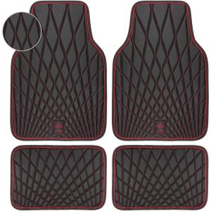 imageCAR PASS Faux Leather Floor Mats for Cars Luxury Waterproof All Weather Car Mats Full Set AntiSlip Deluxe Automotive Mats Universal Fit for Most SUVVansSedansTrucks 4 Piece All BlackBlack and Red