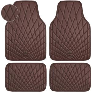 imageCAR PASS Faux Leather Floor Mats for Cars Luxury Waterproof All Weather Car Mats Full Set AntiSlip Deluxe Automotive Mats Universal Fit for Most SUVVansSedansTrucks 4 Piece All BlackBrown
