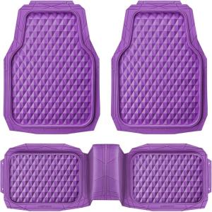 imageCAR PASS Heavy Duty Rubber Car Mats Deep Dish AllWeather Floor Mat for Car Full Set Durable AntiSlip 3D Rhombus Waterproof Trim to Fit Liner Universal Fit AutomotiveSedanSUVTruck 3 Piece BlackPurple