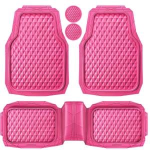 imageCAR PASS Heavy Duty Rubber Car Mats Deep Dish AllWeather Floor Mat for Car Full Set Durable AntiSlip 3D Rhombus Waterproof Trim to Fit Liner Universal Fit AutomotiveSedanSUVTruck 3 Piece BlackHot Pink