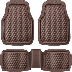 imageCAR PASS Heavy Duty Rubber Car Mats Deep Dish AllWeather Floor Mat for Car Full Set Durable AntiSlip 3D Rhombus Waterproof Trim to Fit Liner Universal Fit AutomotiveSedanSUVTruck 3 Piece BlackBrown