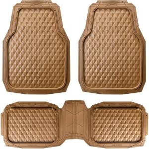 imageCAR PASS Heavy Duty Rubber Car Mats Deep Dish AllWeather Floor Mat for Car Full Set Durable AntiSlip 3D Rhombus Waterproof Trim to Fit Liner Universal Fit AutomotiveSedanSUVTruck 3 Piece BlackBeige