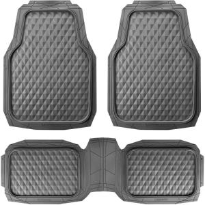 imageCAR PASS Heavy Duty Rubber Car Mats Deep Dish AllWeather Floor Mat for Car Full Set Durable AntiSlip 3D Rhombus Waterproof Trim to Fit Liner Universal Fit AutomotiveSedanSUVTruck 3 Piece BlackDark Gray
