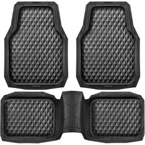 imageCAR PASS Heavy Duty Rubber Car Mats Deep Dish AllWeather Floor Mat for Car Full Set Durable AntiSlip 3D Rhombus Waterproof Trim to Fit Liner Universal Fit AutomotiveSedanSUVTruck 3 Piece BlackBlack