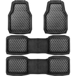imageCAR PASS Heavy Duty Rubber Car Mats Deep Dish AllWeather Floor Mat for Car Full Set Durable AntiSlip 3D Rhombus Waterproof Trim to Fit Liner Universal Fit AutomotiveSedanSUVTruck 3 Piece BlackBlack 3Row