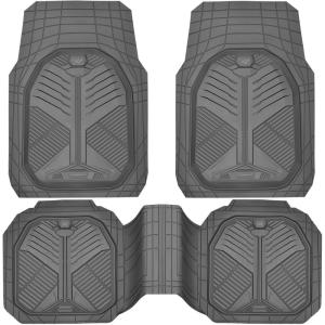 imageCAR PASS Heavy Duty Rubber Car Mats DeepDish Odorless Car Floor Mats All Weather Universal TrimtoFit for SUVs Trucks Sedans Waterproof AntiSlip 3 Pieces V12 BlackDark Gray