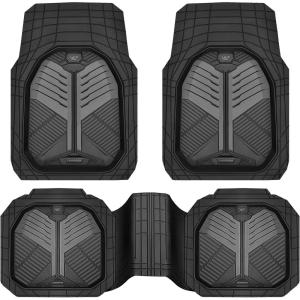 imageCAR PASS Heavy Duty Rubber Car Mats DeepDish Odorless Car Floor Mats All Weather Universal TrimtoFit for SUVs Trucks Sedans Waterproof AntiSlip 3 Pieces V12 BlackBlack and Charcoal