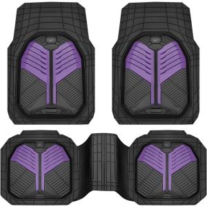imageCAR PASS Heavy Duty Rubber Car Mats DeepDish Odorless Car Floor Mats All Weather Universal TrimtoFit for SUVs Trucks Sedans Waterproof AntiSlip 3 Pieces V12 BlackBlack and Purple
