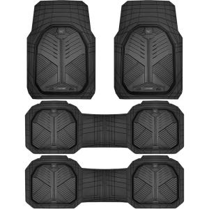 imageCAR PASS Heavy Duty Rubber Car Mats DeepDish Odorless Car Floor Mats All Weather Universal TrimtoFit for SUVs Trucks Sedans Waterproof AntiSlip 3 Pieces V12 BlackBlack Three Row