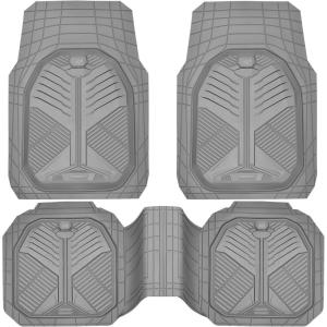 imageCAR PASS Heavy Duty Rubber Car Mats DeepDish Odorless Car Floor Mats All Weather Universal TrimtoFit for SUVs Trucks Sedans Waterproof AntiSlip 3 Pieces V12 BlackGray