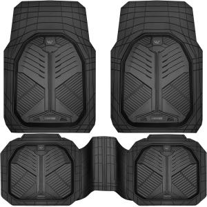 imageCAR PASS Heavy Duty Rubber Car Mats DeepDish Odorless Car Floor Mats All Weather Universal TrimtoFit for SUVs Trucks Sedans Waterproof AntiSlip 3 Pieces V12 BlackBlack