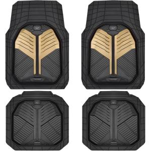 imageCAR PASS Heavy Duty Rubber Car Mats DeepDish Odorless Car Floor Mats All Weather Universal TrimtoFit for SUVs Trucks Sedans Waterproof AntiSlip 3 Pieces V12 BlackBlack and Champagne Gold
