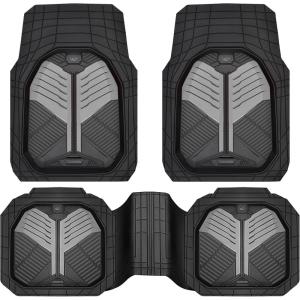 imageCAR PASS Heavy Duty Rubber Car Mats DeepDish Odorless Car Floor Mats All Weather Universal TrimtoFit for SUVs Trucks Sedans Waterproof AntiSlip 3 Pieces V12 BlackBlack and Gray