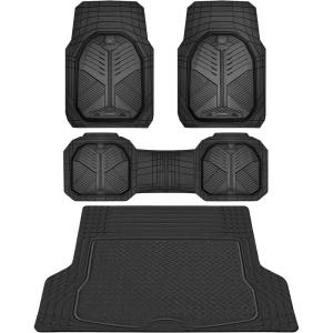 imageCAR PASS Heavy Duty Rubber Car Mats DeepDish Odorless Car Floor Mats All Weather Universal TrimtoFit for SUVs Trucks Sedans Waterproof AntiSlip 3 Pieces V12 BlackBlack Full Set