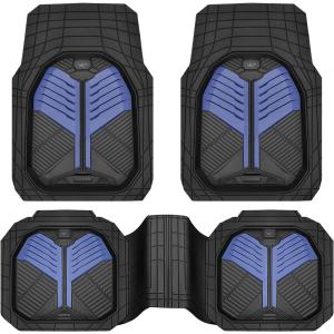 imageCAR PASS Heavy Duty Rubber Car Mats DeepDish Odorless Car Floor Mats All Weather Universal TrimtoFit for SUVs Trucks Sedans Waterproof AntiSlip 3 Pieces V12 BlackBlack and Blue