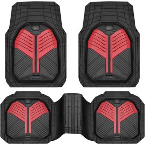 imageCAR PASS Heavy Duty Rubber Car Mats DeepDish Odorless Car Floor Mats All Weather Universal TrimtoFit for SUVs Trucks Sedans Waterproof AntiSlip 3 Pieces V12 BlackBlack and Red