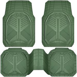 imageCAR PASS Heavy Duty Rubber Car Mats DeepDish Odorless Car Floor Mats All Weather Universal TrimtoFit for SUVs Trucks Sedans Waterproof AntiSlip 3 Pieces V12 BlackOlive Green