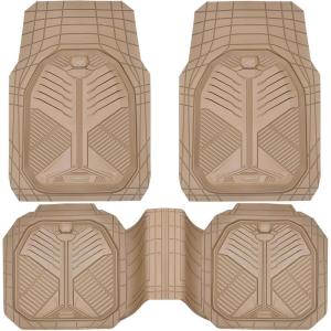 imageCAR PASS Heavy Duty Rubber Car Mats DeepDish Odorless Car Floor Mats All Weather Universal TrimtoFit for SUVs Trucks Sedans Waterproof AntiSlip 3 Pieces V12 BlackBeige
