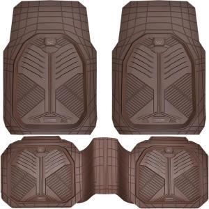 imageCAR PASS Heavy Duty Rubber Car Mats DeepDish Odorless Car Floor Mats All Weather Universal TrimtoFit for SUVs Trucks Sedans Waterproof AntiSlip 3 Pieces V12 BlackBrown