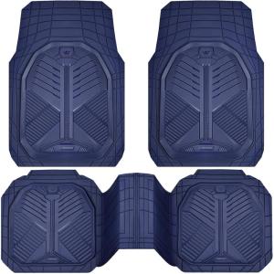 imageCAR PASS Heavy Duty Rubber Car Mats DeepDish Odorless Car Floor Mats All Weather Universal TrimtoFit for SUVs Trucks Sedans Waterproof AntiSlip 3 Pieces V12 BlackPurplish Blue