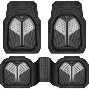 imageCAR PASS Heavy Duty Rubber Car Mats DeepDish Odorless Car Floor Mats All Weather Universal TrimtoFit for SUVs Trucks Sedans Waterproof AntiSlip 3 Pieces V12 BlackBlack and Metallic Gray