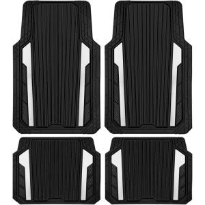 imageCAR PASS Heavy Duty Rubber Car Mats Metallic Aluminum Film All Weather Floor Mats Waterproof Universal Trim to Fit Automotive SUV Sedan Van 4 Piece Anodized Deep Dish TwoTone Sporty Black Red ChromeBlack and White
